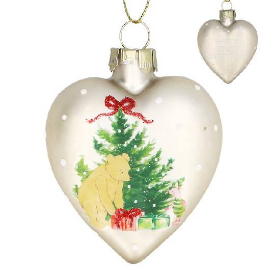 INDENT - Pack 12, Glass Heart Pearl, Winnie the Pooh Baby's First Xmas7cm